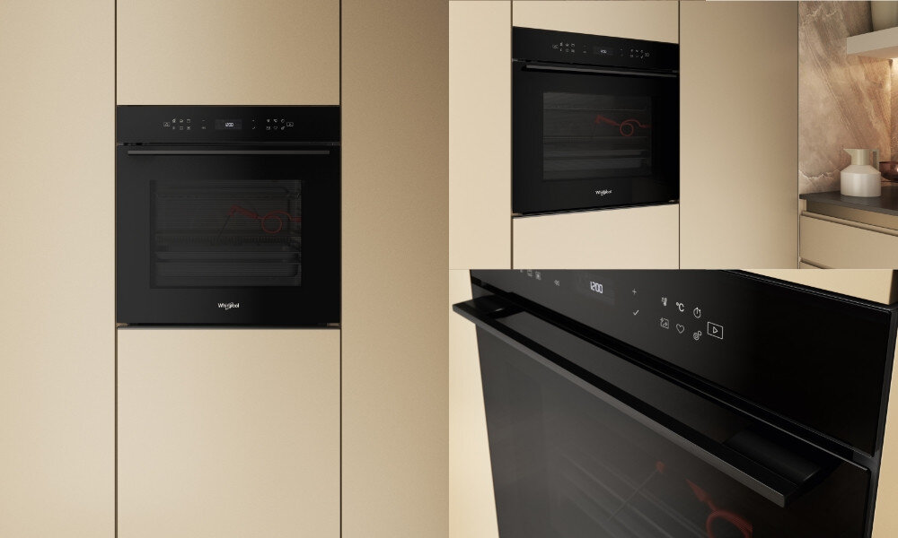 PIEKARNIK WHIRLPOOL WOI118FPT2SSMA lifestyle kuchnia urządzenia w kolorze czarnym szczegóły zbliżenia wyświetlacz panel sterowania wygoda komfort funkcje styl design