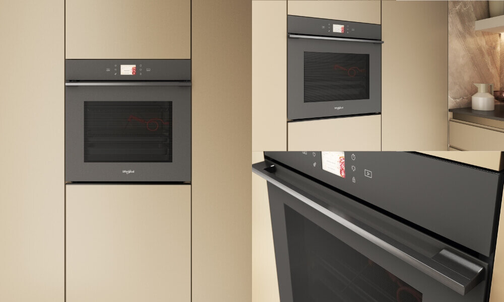 PIEKARNIK WHIRLPOOL WOI118FPT2SSMA lifestyle kuchnia urządzenia w kolorze czarnym szczegóły zbliżenia wyświetlacz panel sterowania wygoda komfort funkcje styl design