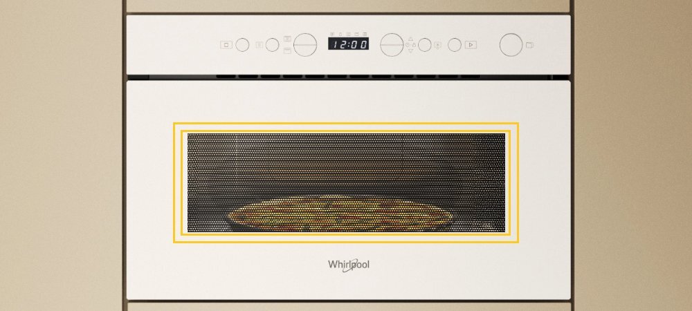 KUCHNIA MIKROFALOWA WHIRLPOOL WMN14BW lifestyle front zamknięta kolor czarny panel funkcje oświetlone wnętrze potrawa w środku logo Funkcje JetStart JetStart błyskawiczne szybkie nagrzewanie wnętrza do zup wody pełna moc