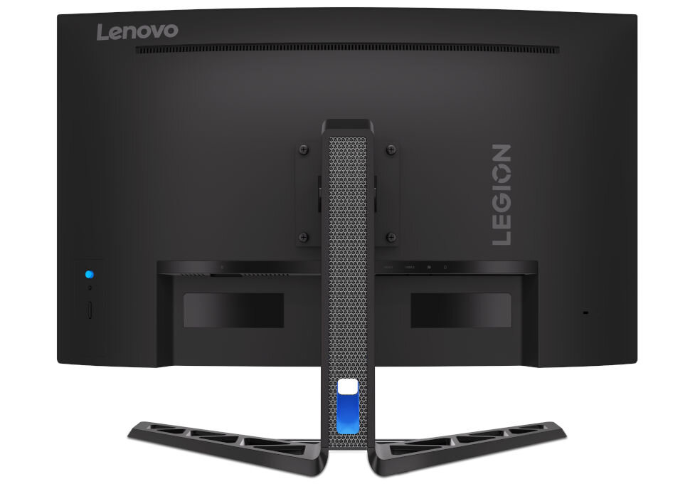 Monitor LENOVO R32QC-30 31.5 cala 2560x1440px 180Hz 0.5 ms [MPRT] Curved prezentacja monitora na białym tle tył 180 Hz szybki czas reakcji technologia AMD FreeSync oraz VESA Adaptive Sync certyfikat ClearMR 600