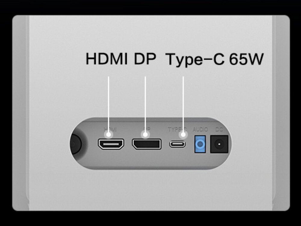 Monitor DAHUA LM27-P501 Złącza z tyłu monitora, w tym HDMI, DP, Type-C 65W, wyjście audio oraz gniazdo zasilania