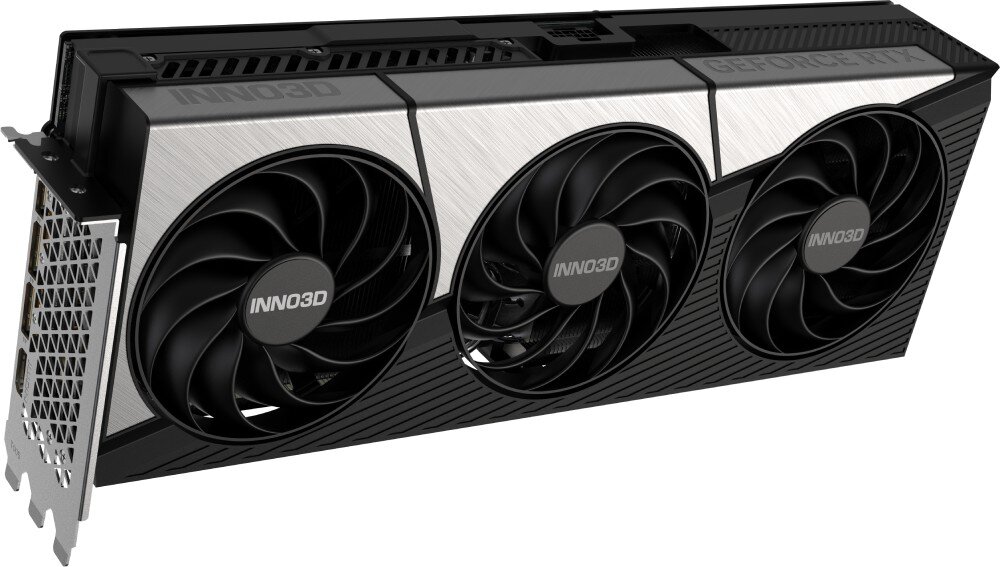 Karta graficzna INNO3D GeForce RTX 5090 X3 OC 32GB Ujęcie z przodu ukazujące trzy wentylatory