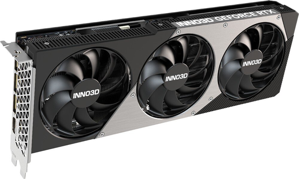 Karta graficzna INNO3D GeForce RTX 5070 Ti X3 OC 16GB Ujęcie z przodu ukazujące trzy wentylatory