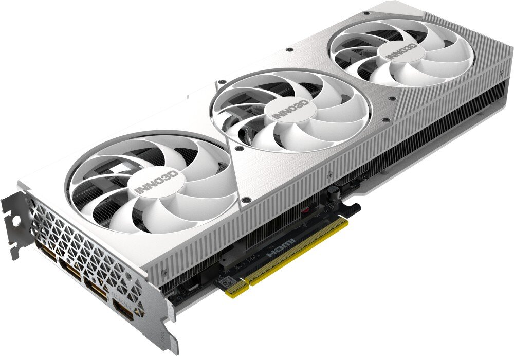 Karta graficzna INNO3D GeForce RTX 5070 Ti X3 OC 16GB Ujęcie z przodu ukazujące trzy wentylatory