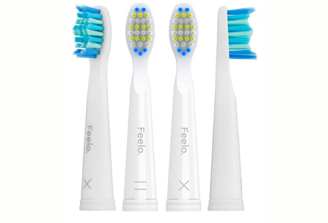 Oryginalna końcówka szczoteczki FEELO Easy Biały (4 szt.) (Delikatna pielęgnacja dziąseł) design tło prezentacja wizualizacja Komfort codziennej higieny