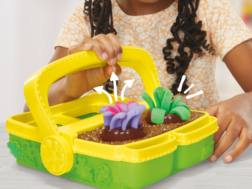 Ciastolina PLAY-DOH Blooming Flowers G04925L0 kwiatki umieszczone w skrzynce foremki różne kształty mieszanie kolorów kształtów rozwój wyobraźni twórcza zabawa