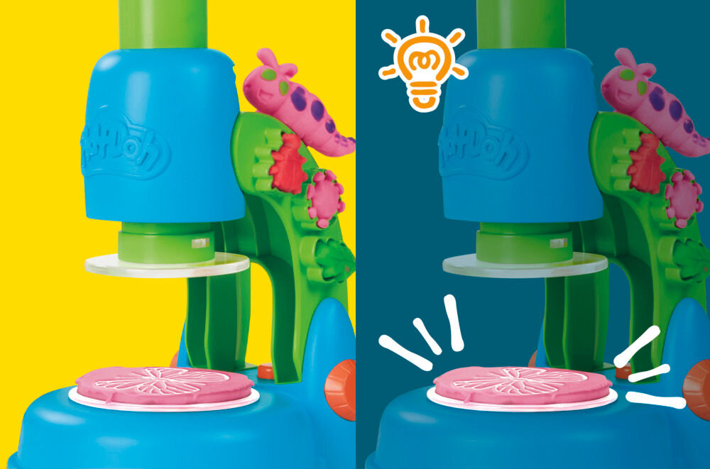 Ciastolina PLAY-DOH Light and look Microskope G04945L0 mikroskop z włączonym światłem i bez niego efekty świetlne podświetlenie nauka przez zabawę