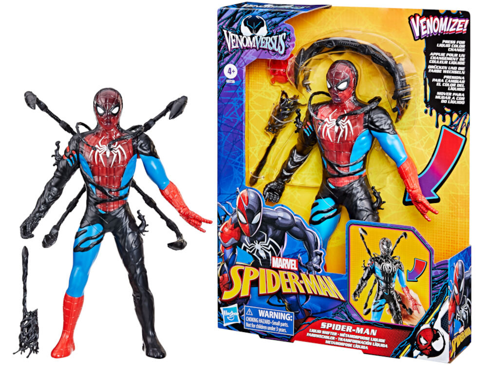 Figurka MARVERL Spider-man Venomversus Liquid Shifter G07285L0 figurka i akcesoria obok opakowania