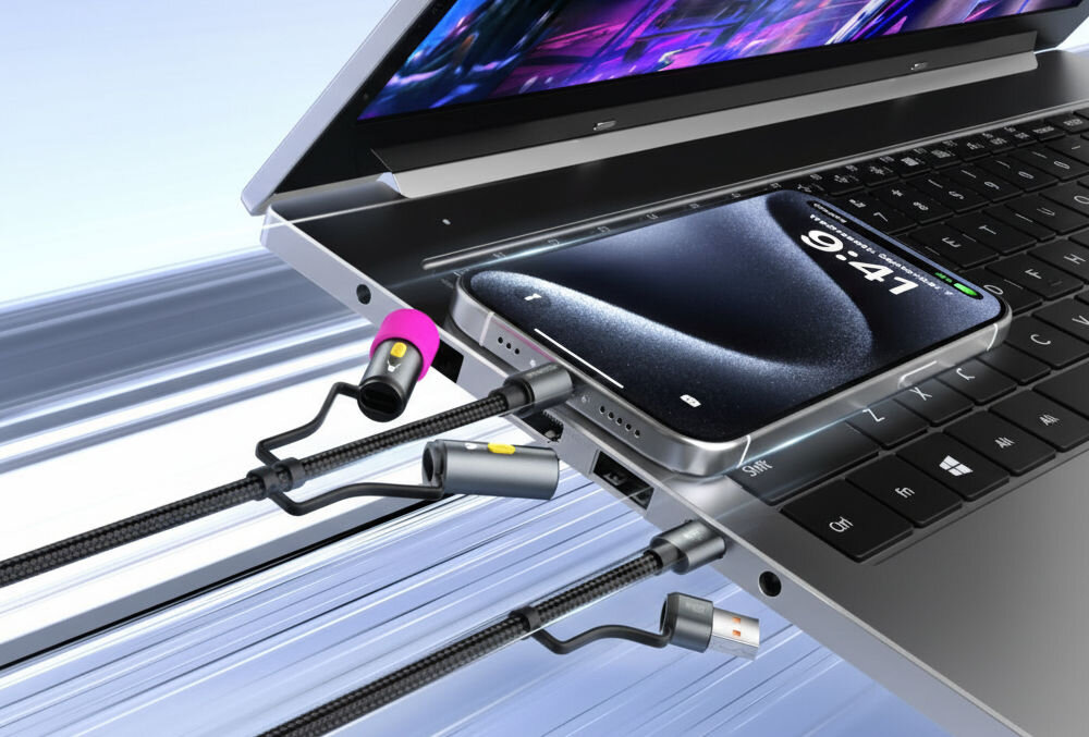 Kabel USB-C 4SMARTS Explorer 4in1 60W 1m Czarny zestaw kabli 4w1 do outdoor