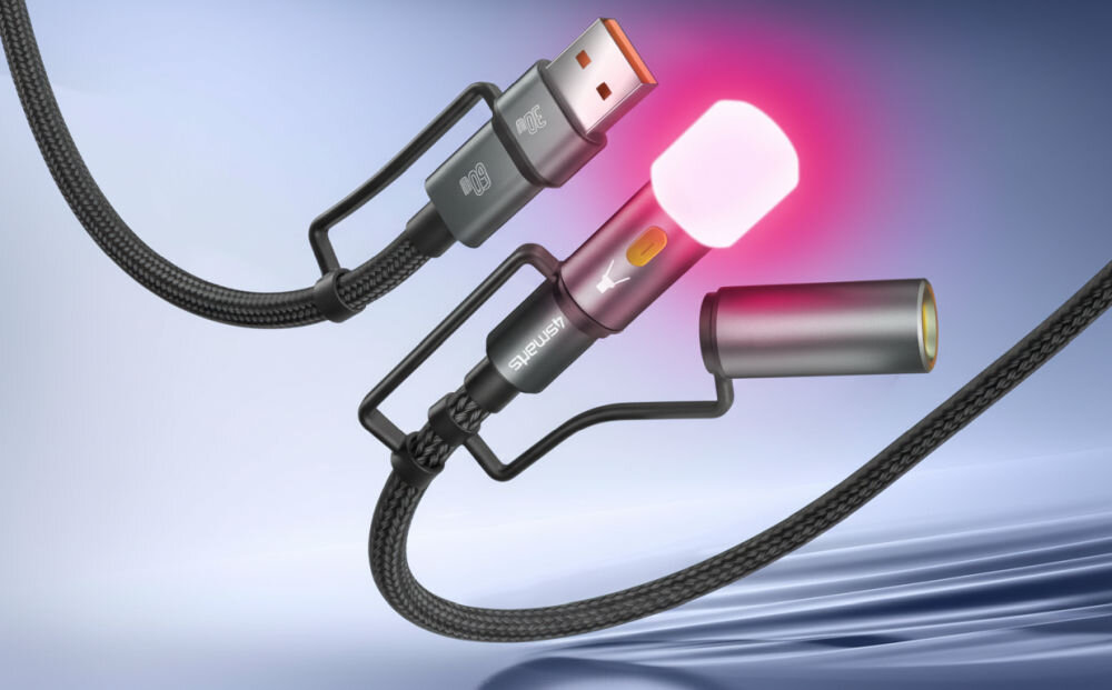 Kabel USB-C 4SMARTS Explorer 4in1 60W 1m Czarny szybkie ładowanie 60W PD3.0 QC3.0 480Mbit