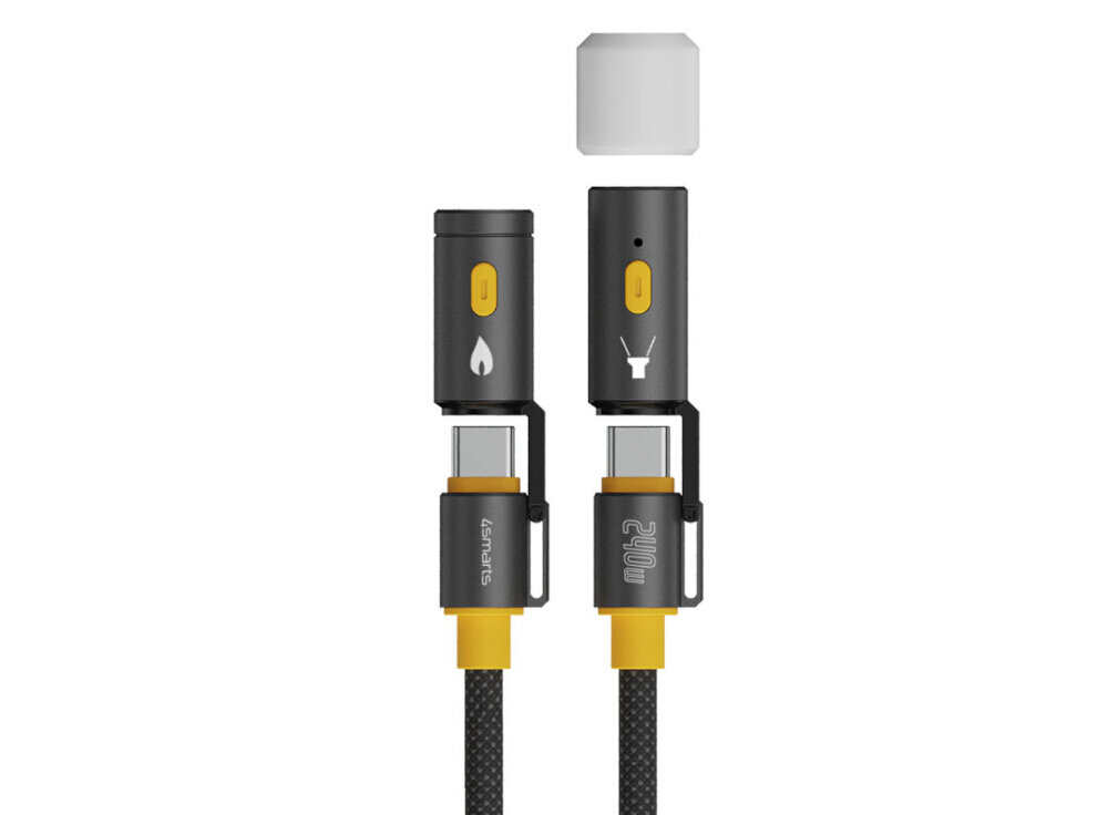 Kabel USB-C 4SMARTS Explorer 3in1 240W 1.5m Czarny nylon wzmocniona konstrukcja aluminium zink organizer