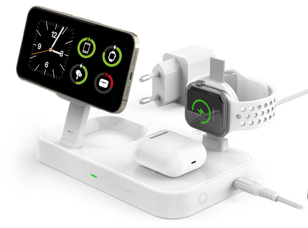 Qi2 Charging Station Trident z szybką ładowarką MFi do Apple Watch, ładowanie iPhone, TWS i Apple Watch – 4smarts