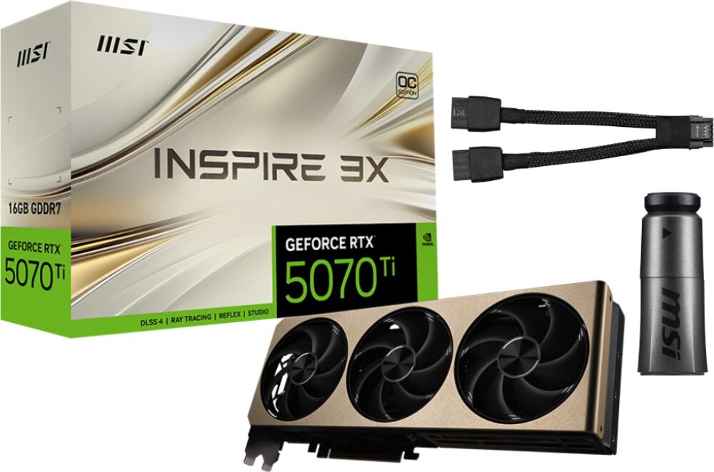 Karta graficzna MSI GeForce RTX 5070 Ti Inspire 3X OC Plus 16GB Zdjęcie całego zestawu