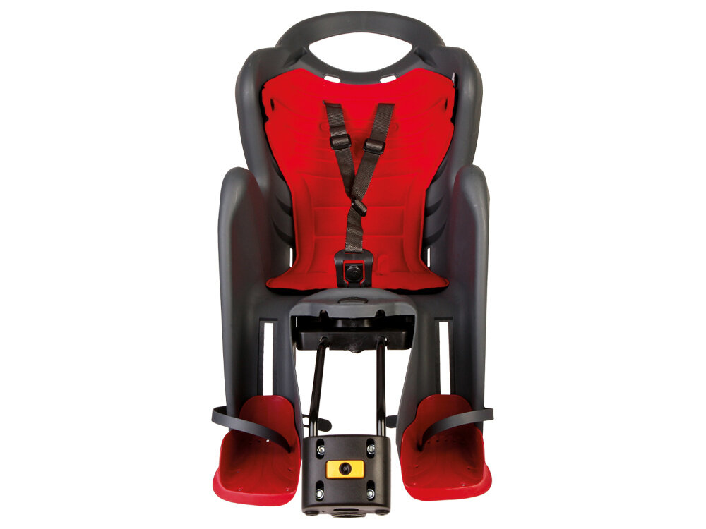 Fotelik rowerowy BELLELLI Mr Fox Relax Ciemnoszary fotelik na białym tle widoczny od przodu bezpieczna podróż z dzieckiem komfort wygoda certyfikaty