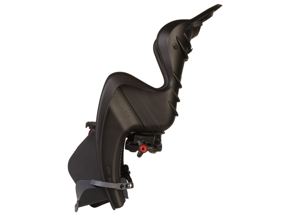 Fotelik rowerowy BELLELLI Mr Fox Clamp Czarny fotelik na białym tle widoczny z boku ergonomicznie profilowane oparcie szerokie boki specjalne kanały wentylacyjne w oparciu ogranicza przegrzewanie w ciepłe dni wzmacnia sztywność konstrukcji miękka, hipoalergiczna tapicerka szybkiego zdjęcia i prania