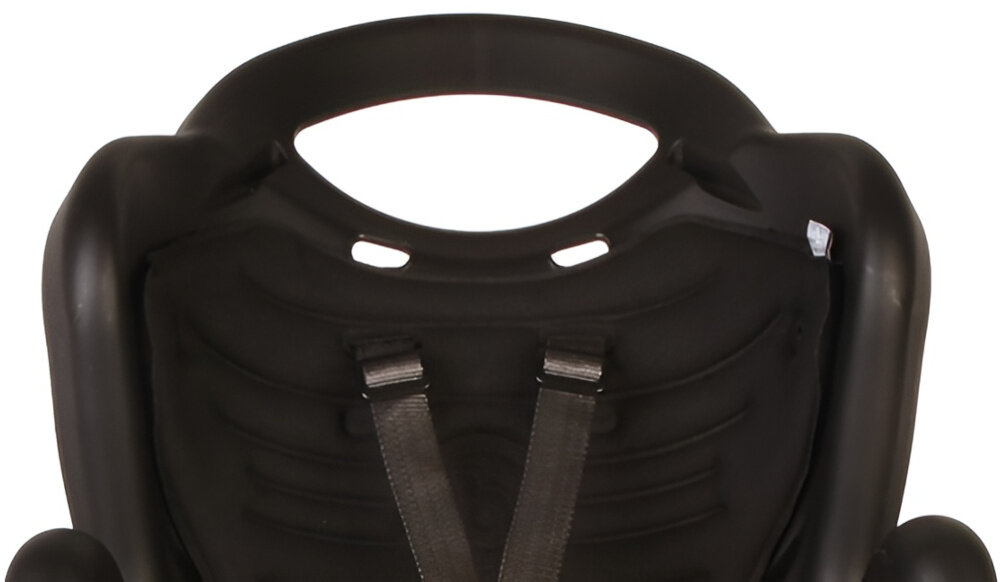 Fotelik rowerowy BELLELLI Mr Fox Clamp Czarny zbliżenie na wgłębienie na kask białe tło specjalne wgłębienie na kask głowa malucha w prawidłowej pozycji wspiera prawidłową postawę bezpieczeństwo