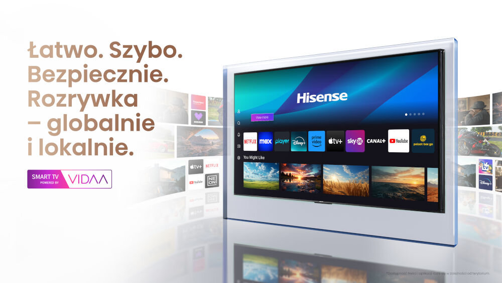 Telewizor HISENSE 110UXNQ - System VIDAA Smart OS, telewizor wyświetlający obraz programu operacyjnego