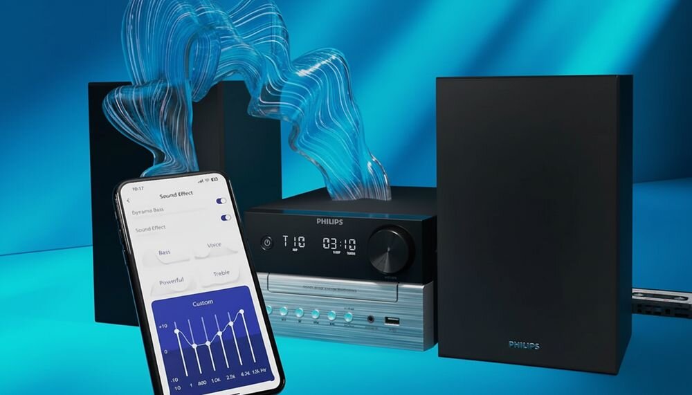 Wieża PHILIPS TAM3205M2 12 Bluetooth 5.4 LE Audio LC3 Auracast, wieża stojąca na blacie, smartfon