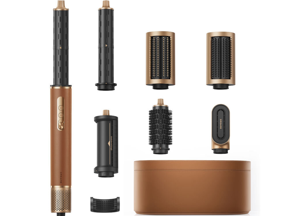 Suszarko-lokówka DREAME Air Styler Pro Złoty 1300W elementy zestaw szybka suszarka nasadka wygładzająca 32-milimetrowy automatyczny wałek twarda szczotka prostująca miękka szczotka prostująca okrągła szczotka zwiększająca objętość szczotka do czyszczenia filtra powietrza wlotowego pudełko z marmurkowej skóry instrukcja obsługi karta gwarancyjna