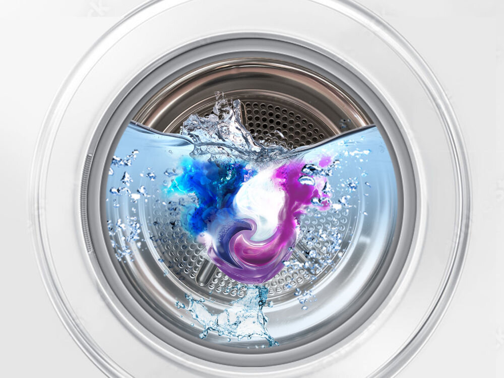 Kapsułki do prania ARIEL Extra Black Protection - 38 szt. Kapsułka Ariel All-in-1 Pods+ Color Protection uwalniająca niebieski, biały i fioletowy detergent w bębnie pralki wypełnionym wodą