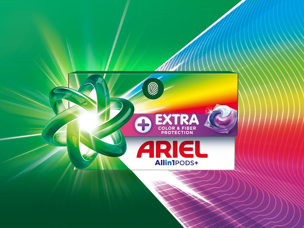 Kapsułki do prania ARIEL Complete Fiber Protection (Extra color) - 38 szt. Opakowanie kapsułek do prania Ariel All-in-1 Pods+ Extra Color & Fiber Protection zapewniających dodatkową ochronę kolorów i włókien tkanin