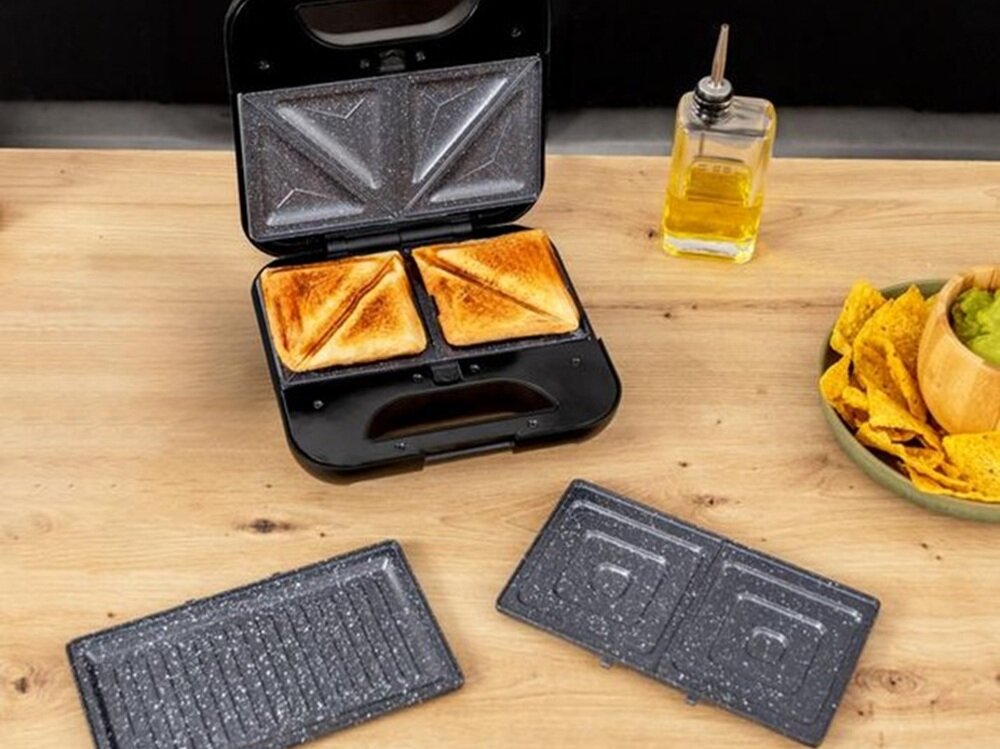 Opiekacz do kanapek CECOTEC Rock-nToast Combo dwa tosty jednocześnie, krótszy czas przygotowania posiłku, 3 wymienne płytki, oszczedność miejsca