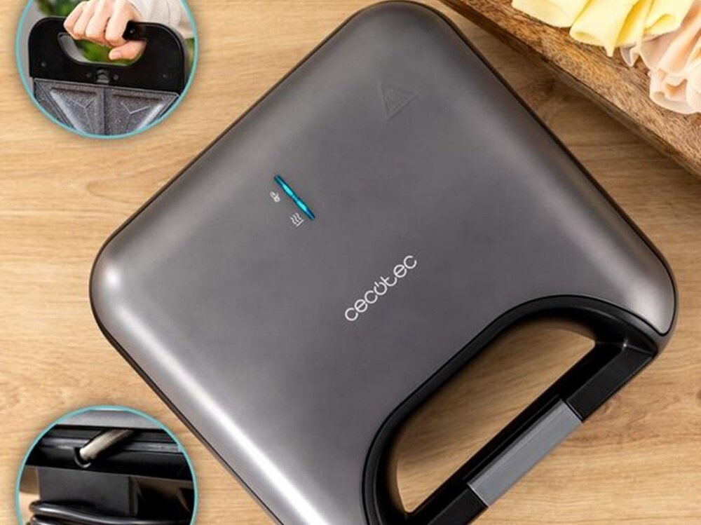 Opiekacz do kanapek CECOTEC Rock-nToast Combo obudowa ze stali nierdzewnej, łatwe utrzymanie czystości, szybkie gotowanie