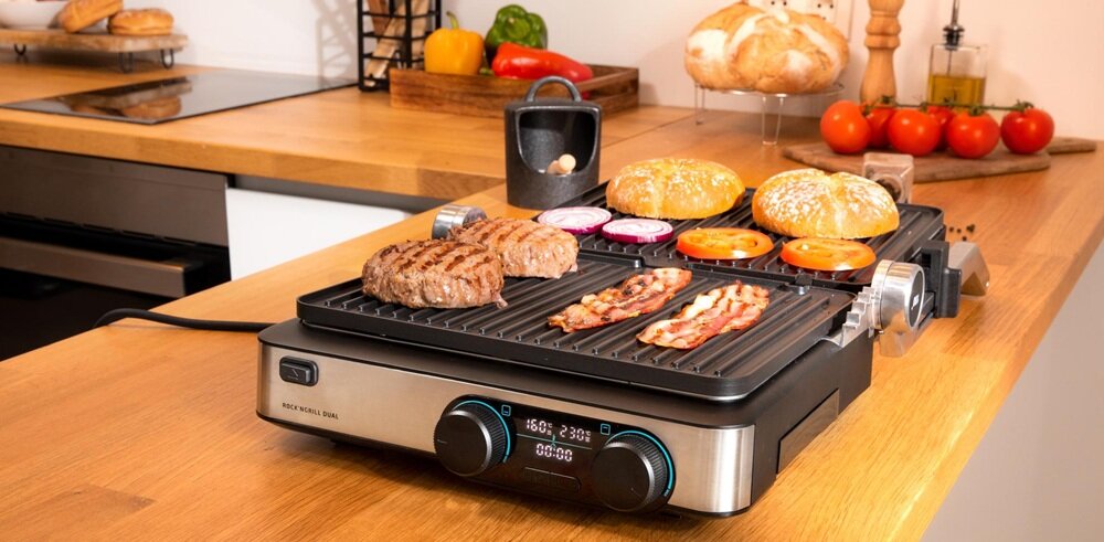 Grill elektryczny CECOTEC Rock’nGrill Dual oddzielna kontrila temperatury, dla każdej płyty grzewczej, kilka potraw jenocześnie