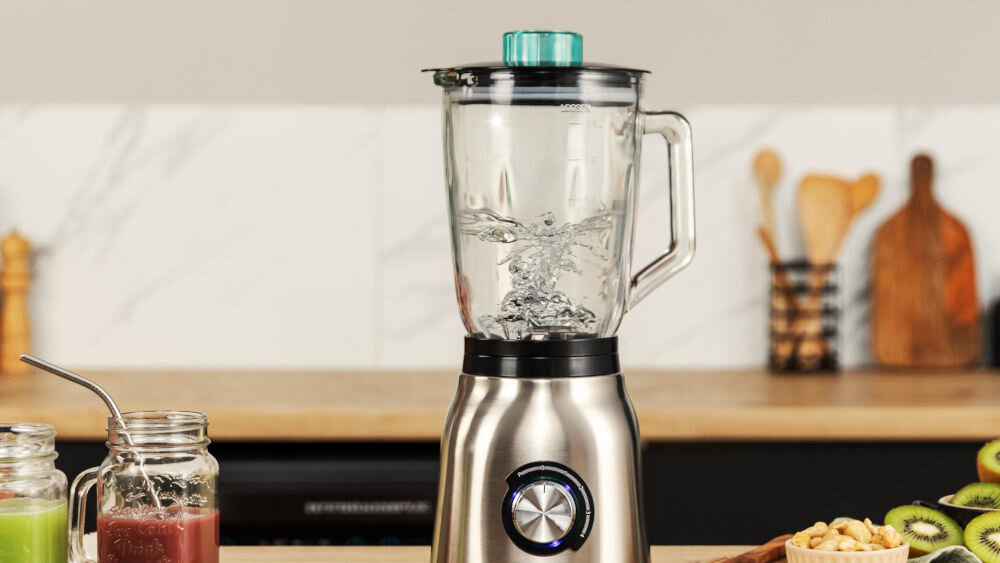 Blender kielichowy CECOTEC Power Black Titanium 1800 MAX Blend It blender wirująca woda wewnątrz kielicha pokrętło komfort użytkowania wbudowana funkcja samooczyszczenia oszczędza czas i wysiłek wlanie wody urządzenie wyczyści kielich i ostrza specjalny program smoothie przygotowywanie koktajli
