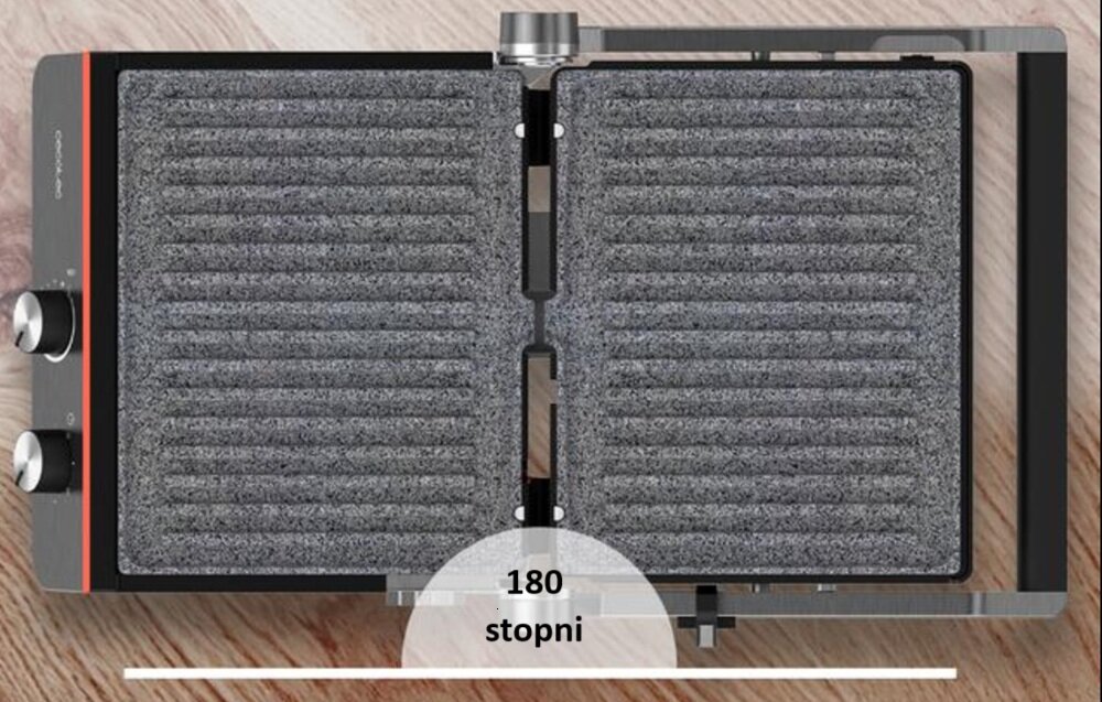 Grill elektryczny CECOTEC RocknGrill Blaze Neon otwarcie grilla 180 stopni, wykorzystanie pełnej powierzchni grzewczej, do większej ilości jedzenia