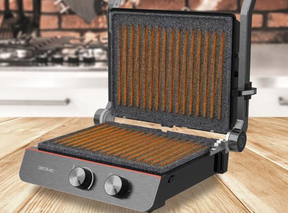 Grill elektryczny CECOTEC RocknGrill Blaze Neon system równomiernego nagrzewania, jednakowa temperatura na całej powierzchni
