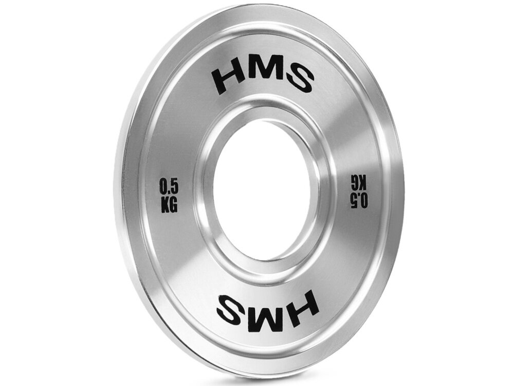 Obciążenie HMS TOS05 (0.25 kg) obciążenie na białym tle widoczne od przodu pod skosem o grubości 7 mm i średnicy zewnętrznej 136 mm smukła konstrukcję ułatwia to planowanie progresji i pracę z większymi ciężarami