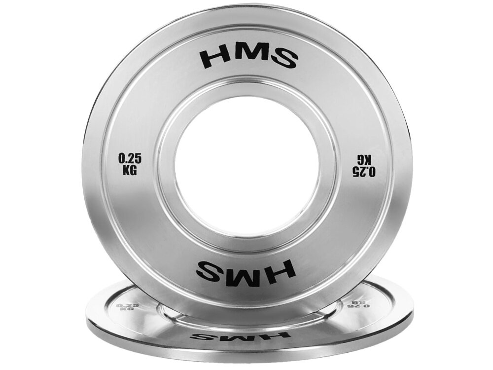 Obciążenie HMS TOS02 (0.25 kg) obciążenie na białym tle widoczne od przodu ustawione na drugim obciążeniu obciążenie olimpijskie o masie 0,25 kg wspiera precyzyjne budowanie siły i techniki stopniowe zwiększanie obciążenia bez gwałtownych przeskoków ułatwia kontrolę postępów i zmniejsza ryzyko przeciążenia