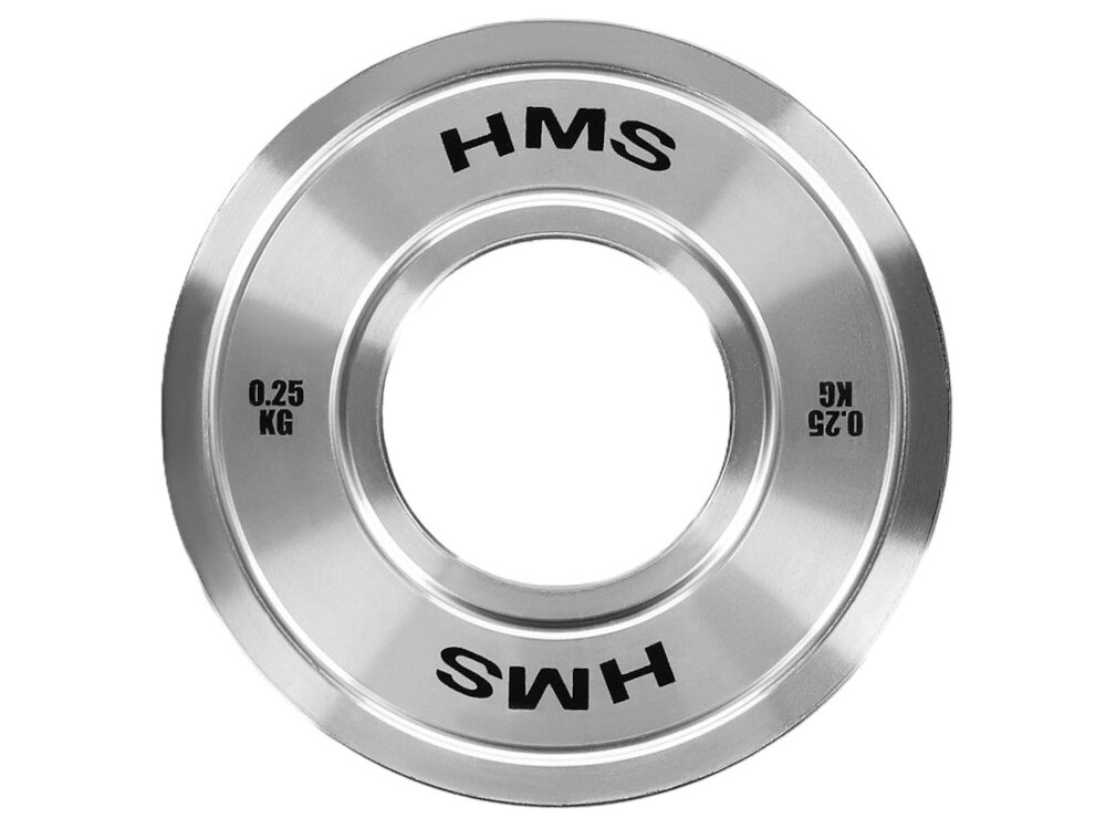 Obciążenie HMS TOS02 (0.25 kg) obciążenie na białym tle widoczne od przodu kalibracja z tolerancją wagi ±10 g zachowanie powtarzalności w każdym treningu lepsze monitorowanie efektów i bardziej świadome budowanie formy