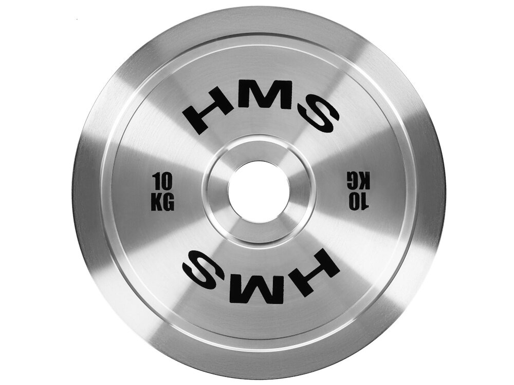 Obciążenie HMS TOS100 (10 kg) obciążenie na białym tle widoczne od przodu kalibracja z tolerancją wagi ±10 g zachowanie powtarzalności w każdym treningu lepsze monitorowanie efektów i bardziej świadome budowanie formy