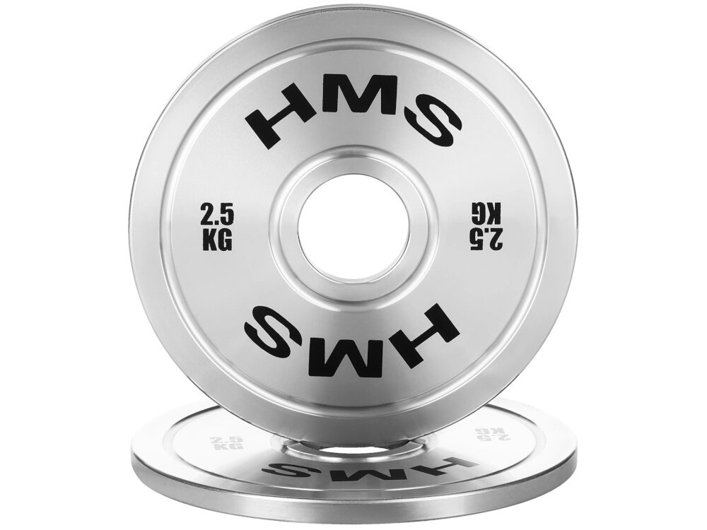 Obciążenie HMS TOS25 (2,5 kg) obciążenie na białym tle widoczne od przodu ustawione na drugim obciążeniu obciążenie olimpijskie o masie 2,5 kg wspiera precyzyjne budowanie siły i techniki stopniowe zwiększanie obciążenia bez gwałtownych przeskoków ułatwia kontrolę postępów i zmniejsza ryzyko przeciążenia