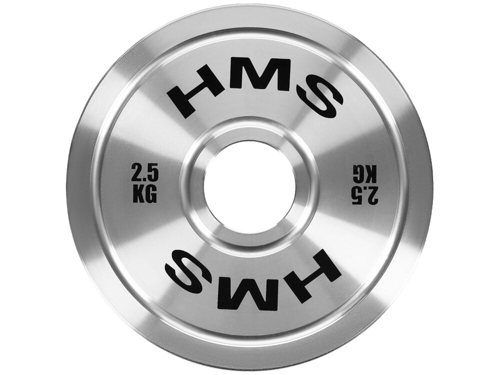 Obciążenie HMS TOS25 (2,5 kg) obciążenie na białym tle widoczne od przodu kalibracja z tolerancją wagi ±10 g zachowanie powtarzalności w każdym treningu lepsze monitorowanie efektów i bardziej świadome budowanie formy