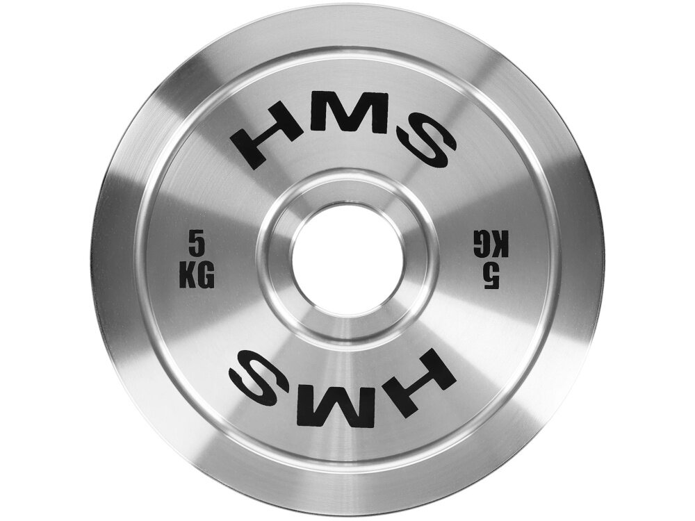 Obciążenie HMS TOS50 (5 kg) obciążenie na białym tle widoczne od przodu kalibracja z tolerancją wagi ±10 g zachowanie powtarzalności w każdym treningu lepsze monitorowanie efektów i bardziej świadome budowanie formy