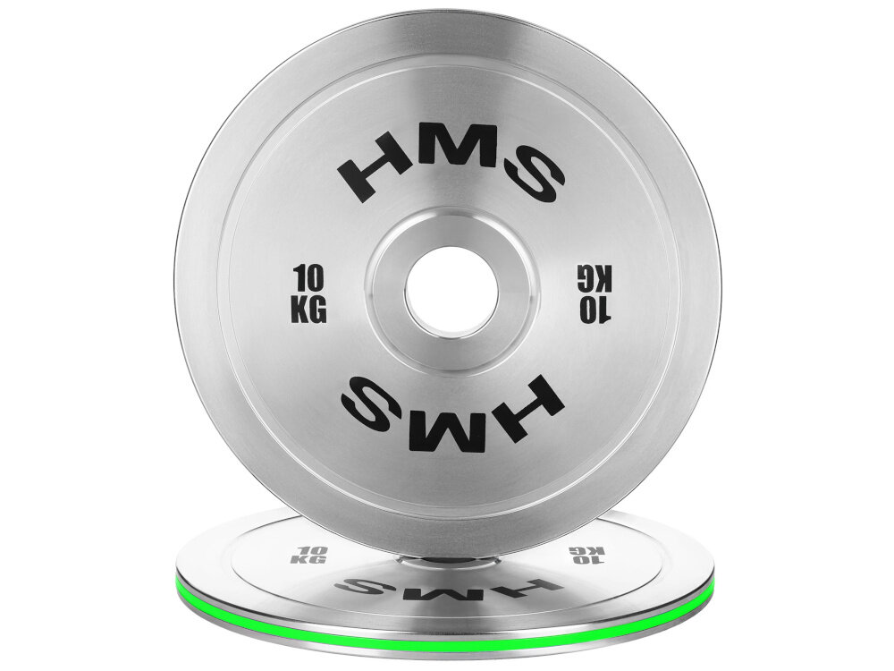 Obciążenie HMS TOS150 (15 kg) obciążenie na białym tle widoczne od przodu ustawione na drugim obciążeniu obciążenie olimpijskie o masie 15 kg wspiera precyzyjne budowanie siły i techniki stopniowe zwiększanie obciążenia bez gwałtownych przeskoków ułatwia kontrolę postępów i zmniejsza ryzyko przeciążenia