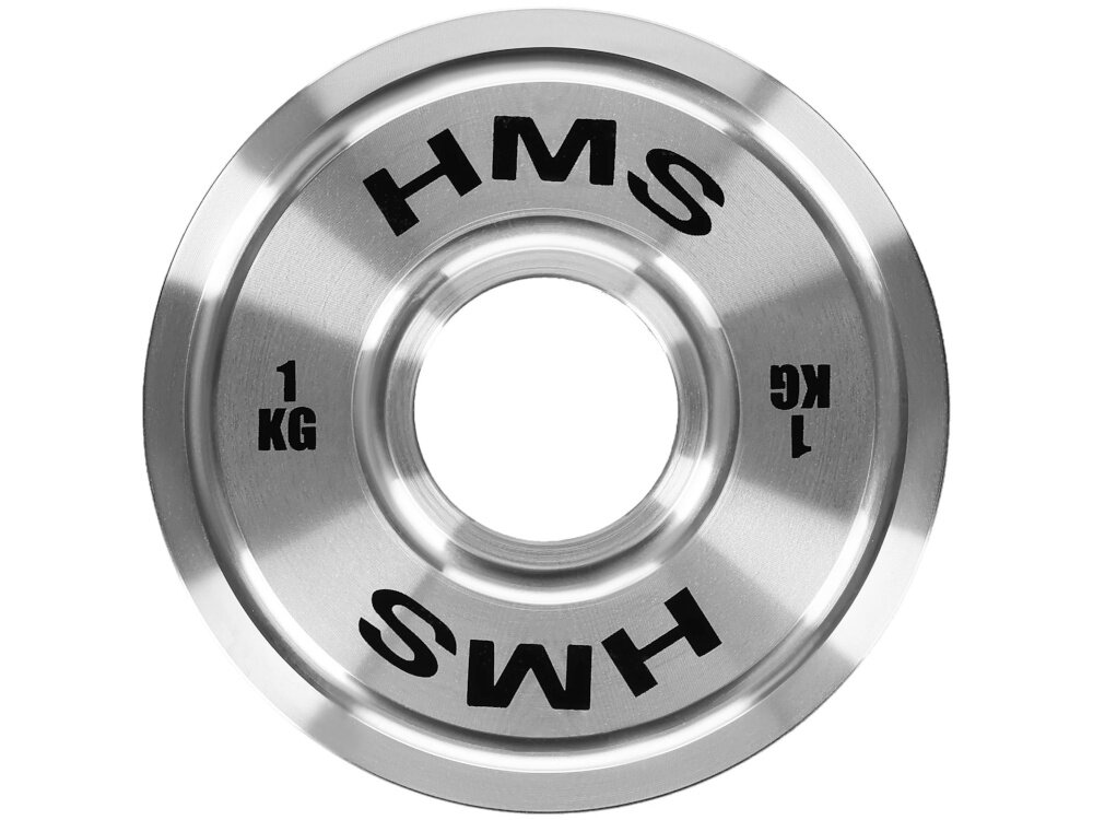 Obciążenie HMS TOS10 (1 kg) obciążenie na białym tle widoczne od przodu kalibracja z tolerancją wagi ±10 g zachowanie powtarzalności w każdym treningu lepsze monitorowanie efektów i bardziej świadome budowanie formy