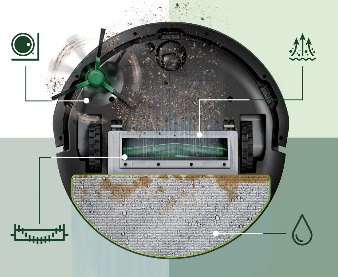 Robot sprzątający IROBOT Roomba Combo 105 AutoEmpty Czarny Dostosuj do swoich potrzeb Trzy tryby mopowania cztery poziomy mocy optymalnie dopasować sprzątanie potrzeby