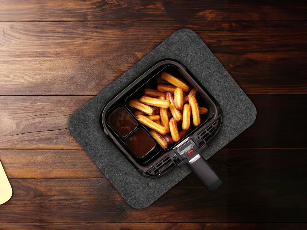 Mata ochronna pod Air Fryer EXTRALINK 44 x 30 cm wytrzymałe materiały, odporność na wysoką temperaturę, antypoślizgowy spód, zmniejsza ryzyko przesuwania