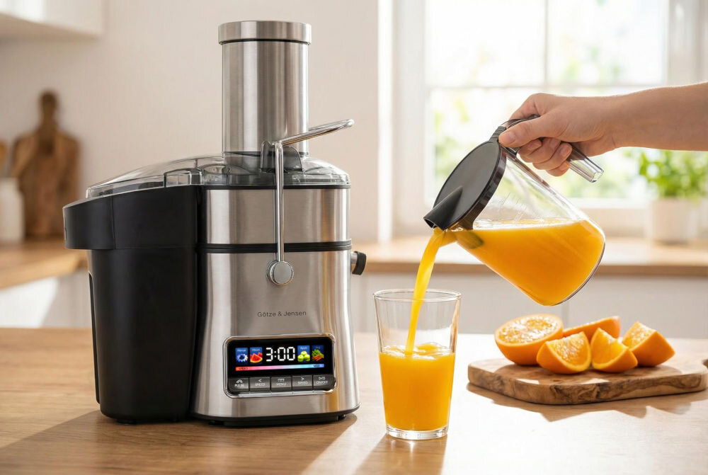 Sokowirówka GÖTZE & JENSEN JM800X moc 1000 W z sześcioma stopniami prędkości do wyciskania różnych owoców i warzyw