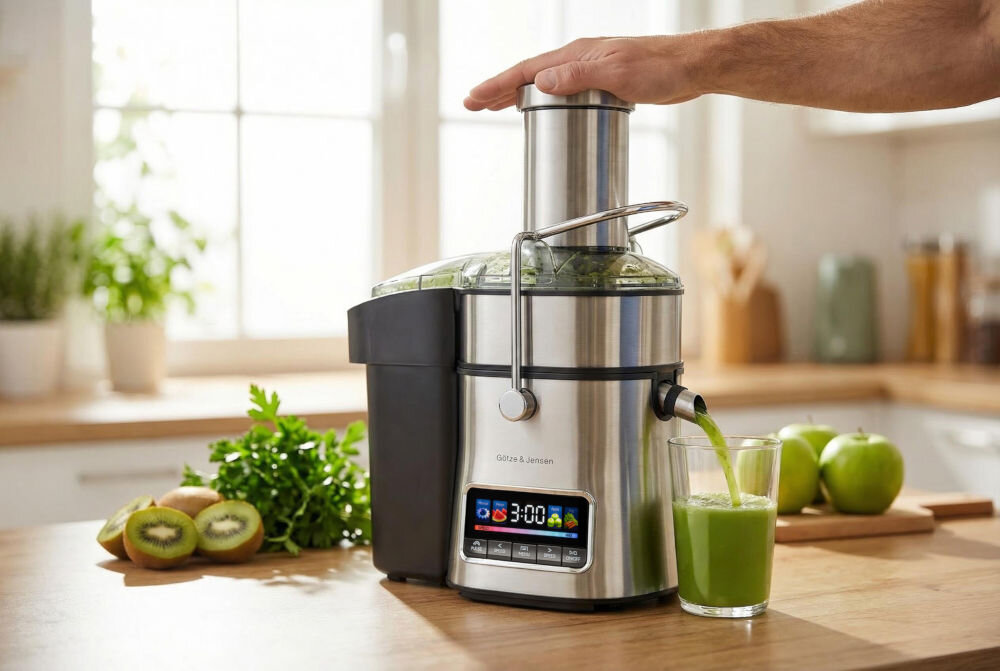 Sokowirówka GÖTZE & JENSEN JM800X z pojemnikiem na sok 1 litr i pojemnikiem na resztki 2,5 litra