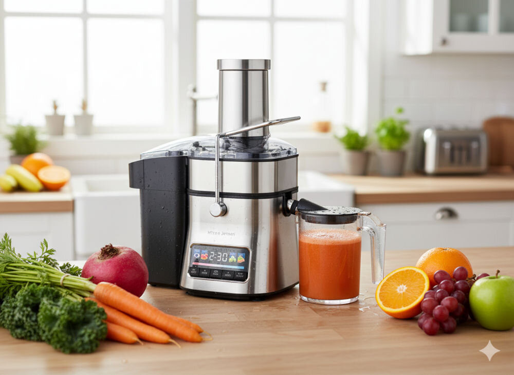 Sokowirówka GÖTZE & JENSEN JM800X moc 1000 W z sześcioma stopniami prędkości do wyciskania różnych owoców i warzyw