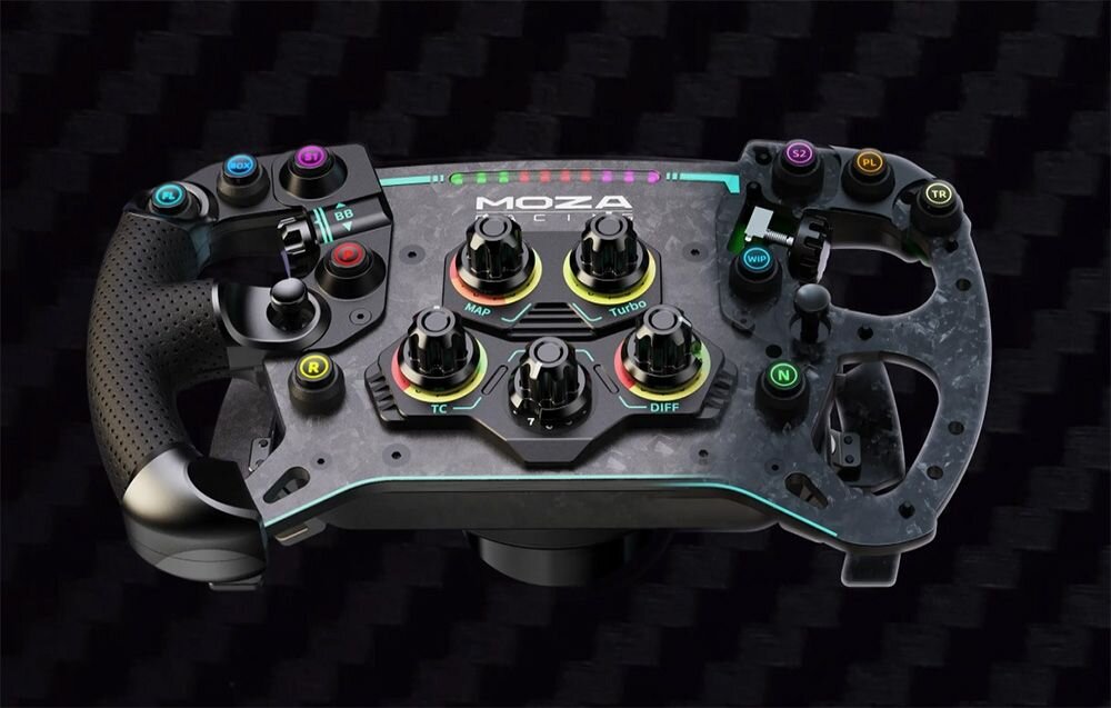 Kierownica MOZA Racing GS V2P RS056 (PC) Kierownica gamingowa Moza Racing GS V2P RS056 na ciemnym tle perforowana mikrofibra stabilny chwyt elegancja