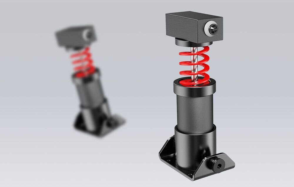 Zestaw wydajności pedału MOZA Racing SR-P Lite RS22 prezentacja 2 x zestawu na szarym tle montaż przykręcenie dwóch górnych śrub umieszczenie dolnych zawiasów w dedykowanych rowkach szybka modyfikacja współpracuje wyłącznie z modelem SR-P Lite