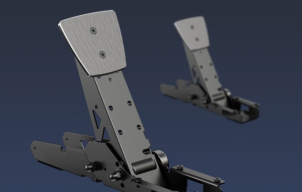 Pedał sprzęgła MOZA Racing SR-P RS111 Prezentacja pedału sprzęgła Moza Racing z drugim egzemplarzem widocznym w rozmytym tle kompatybilność PC