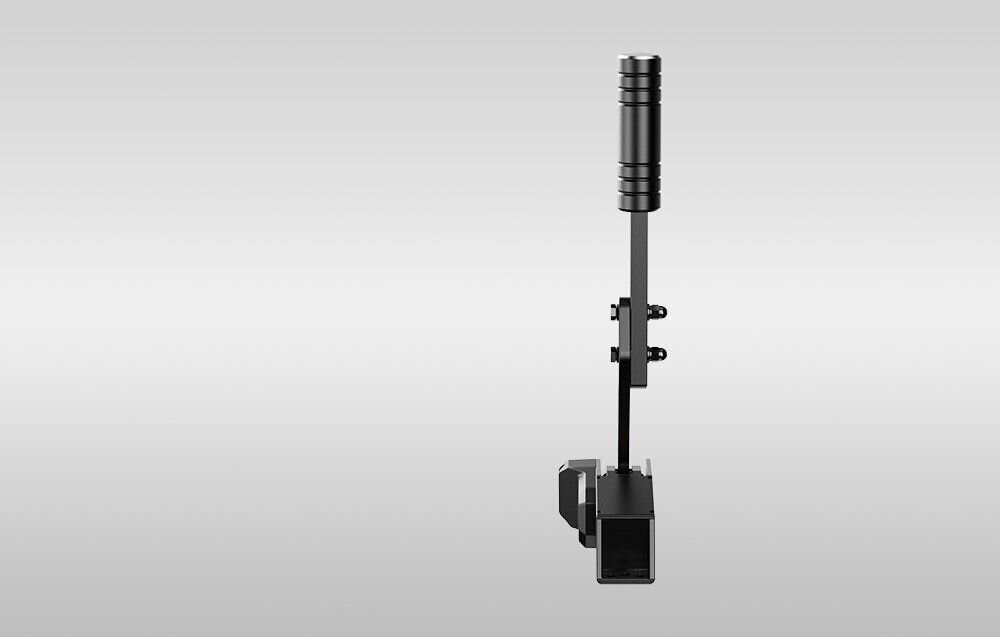 Hamulec ręczny MOZA Racing HBP RS31 prezentacja hamulca od boku na szarym tle aluminium wymiary regulowany opór montaż dźwigni w pozycji poziomej rozstaw śrub M6