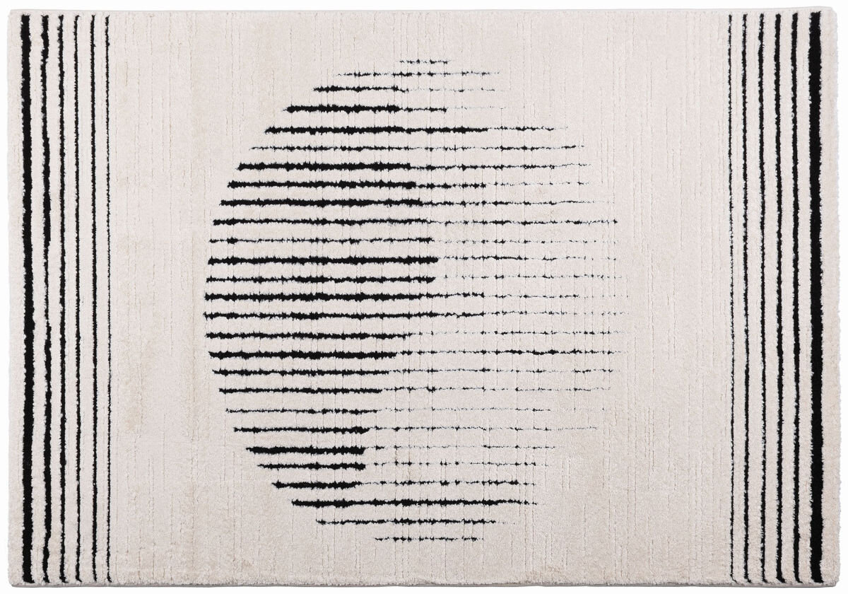 Dywan wewnętrzny MULTIDECOR Elio Linie 508386 200 x 290 cm Kremowo-czarny, kontrast, wzór, salon, gabinet, dywan poziomo frontem na wprost